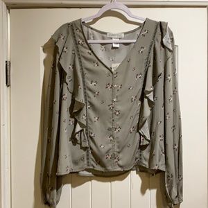 Planet Gold tan floral pattern top button up large NWT original $34